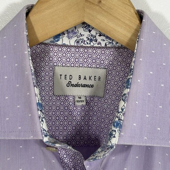 Ted Baker Endurance Shirt Size 16 32/33 Flip Cuff Button Down Lanvender Floral - Picture 5 of 9